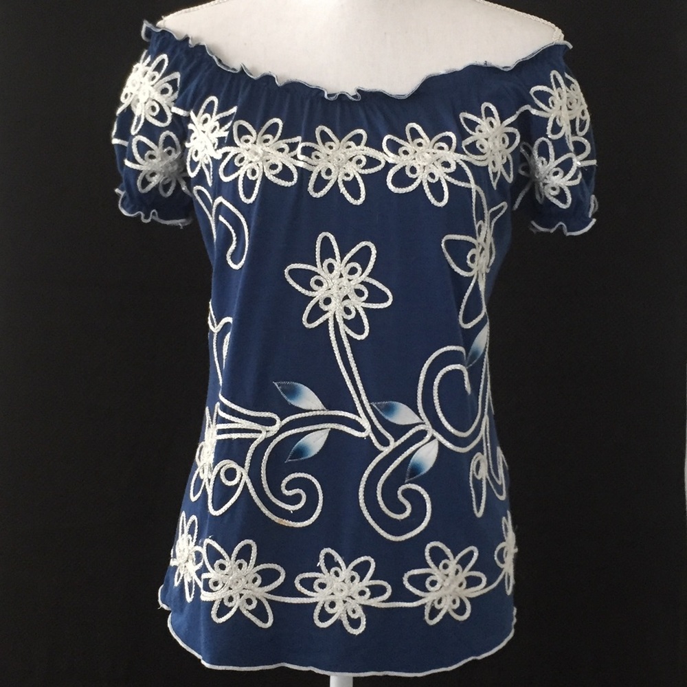 LAUREN MICHELLE Royal Blue ribbon top.  Sz S/P EUC